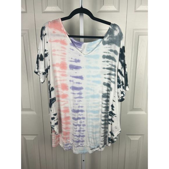 Torrid Super Soft Knits V-Neck Short Sleeve White Tie Dye Top T-Shirt 3X Comfort - Picture 4 of 5